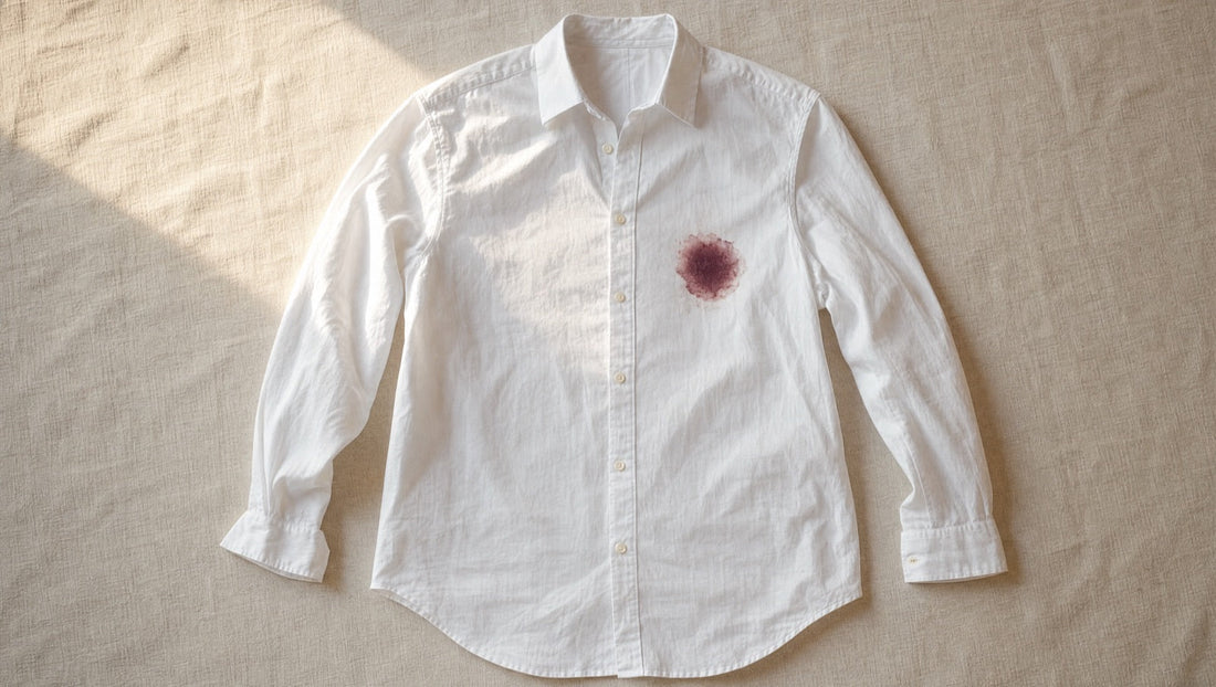 Mancha de vino tinto en camisa blanca de algodón