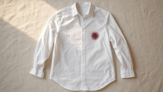 Mancha de vino tinto en camisa blanca de algodón