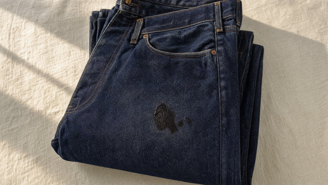 Mancha de aceite y grasa en jeans de mezclilla