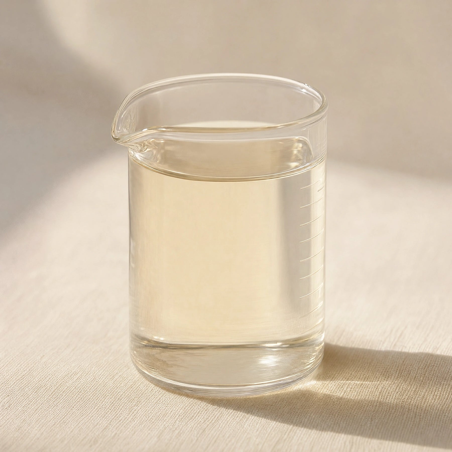 Fórmula Protocol Stain transparente en vaso de precipitado — 14,5% tensoactivos, pH 8,2